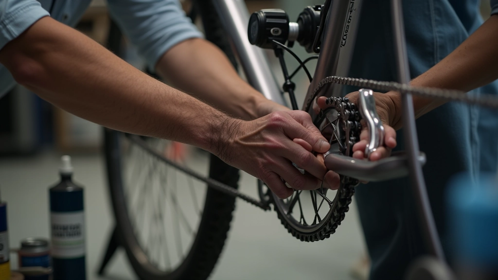 Bicycle chain being cleaned and lubricated with proper maintenance tools