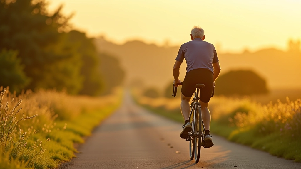 Senior male cyclist on a peaceful greenway path